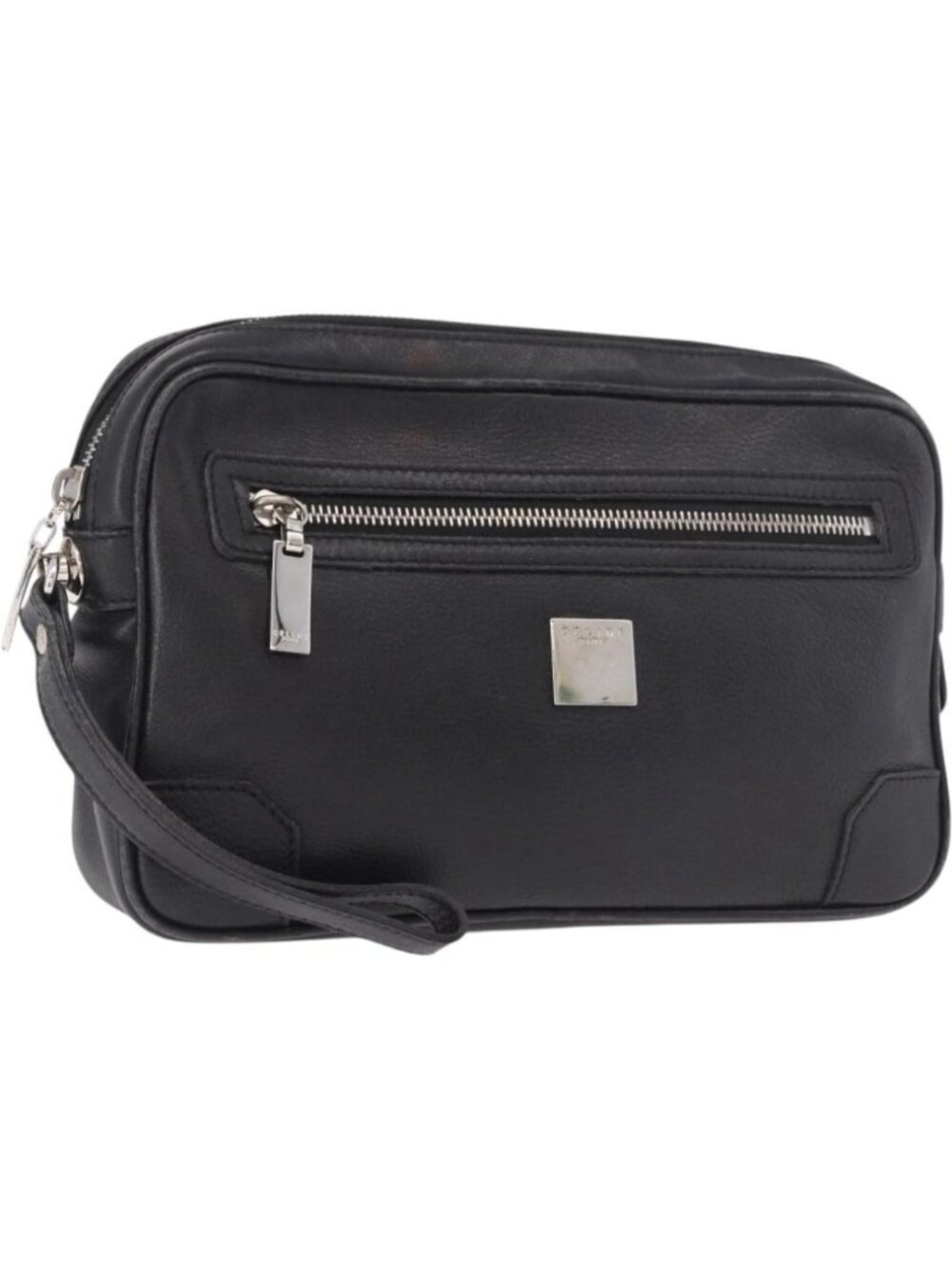 CELINE Clutch Bag Leather Black Silver